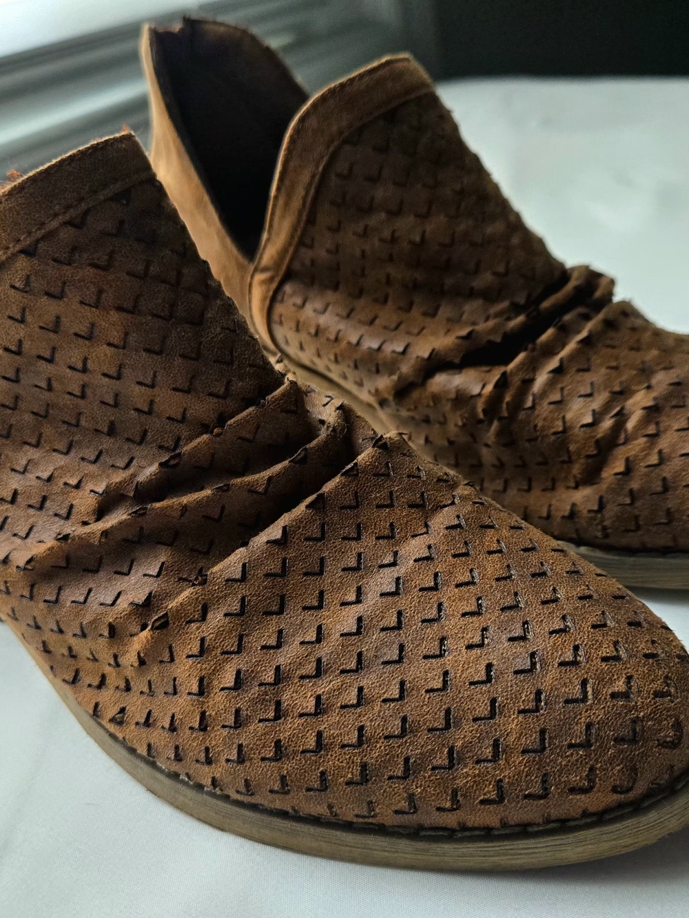 Report Collection Brown Perforated Suede Ankle Booties